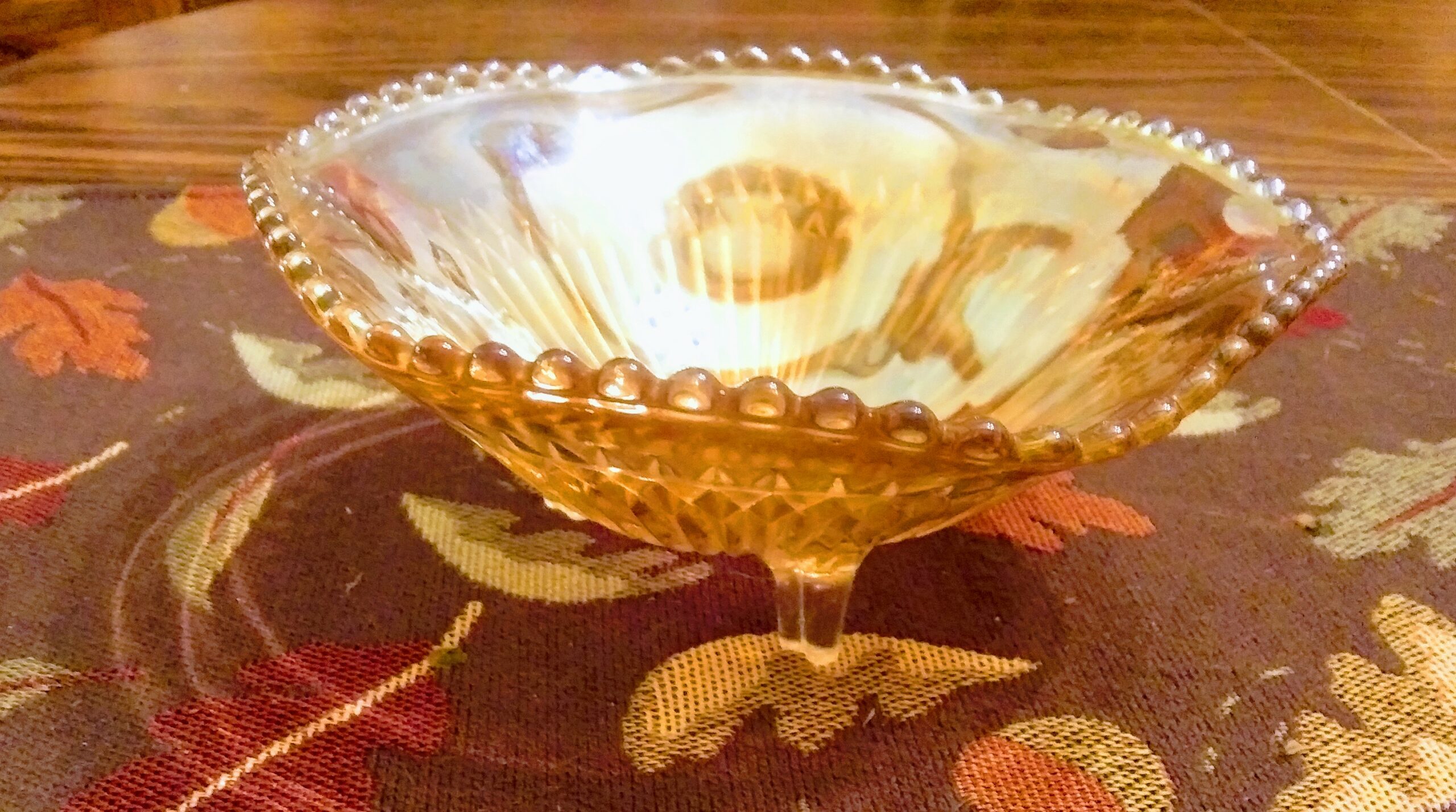 Vintage Carnival Footed Iridescent Candy Dish, Side View