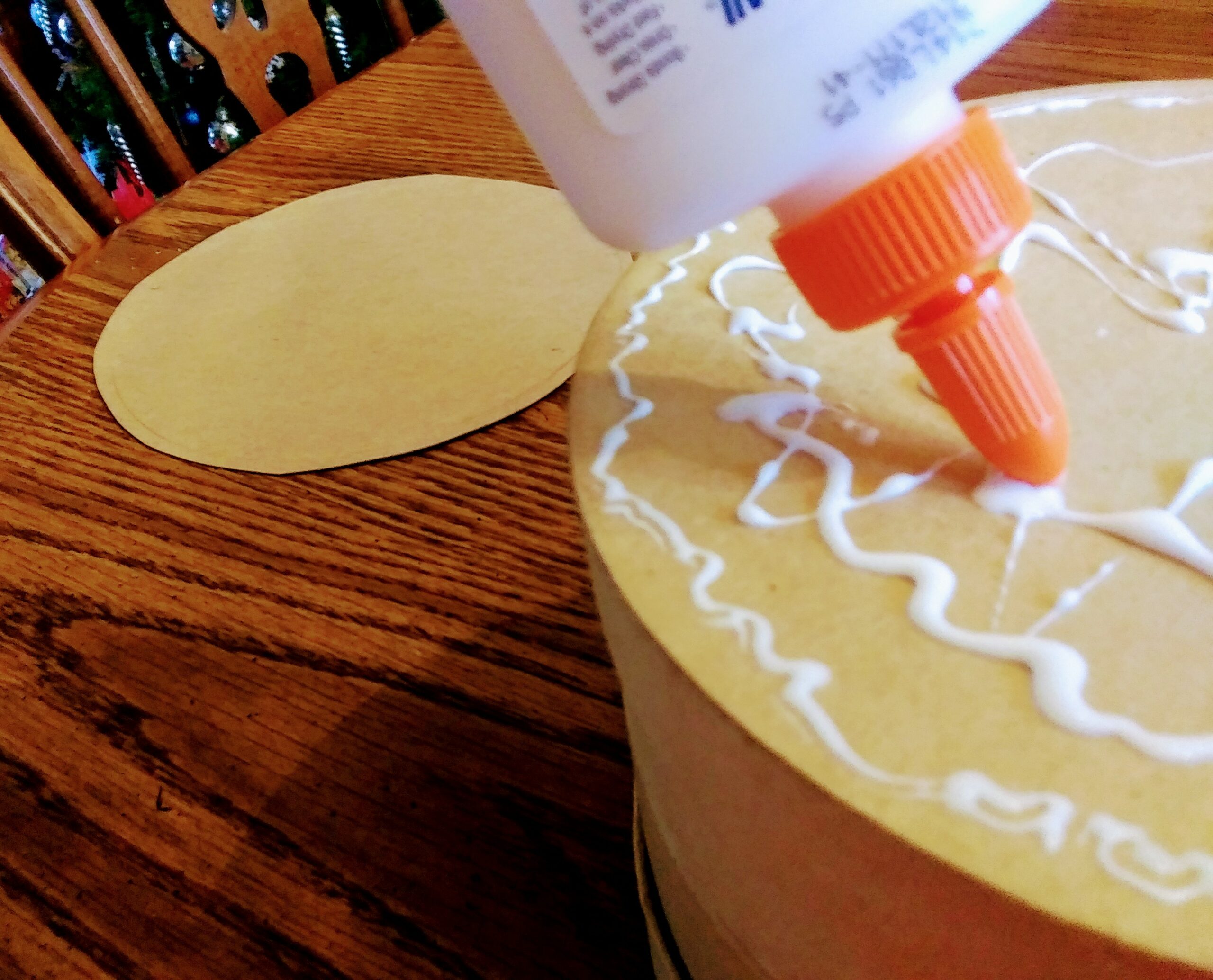 Gluing the Cardboard Bottom on the Large Faux Cake