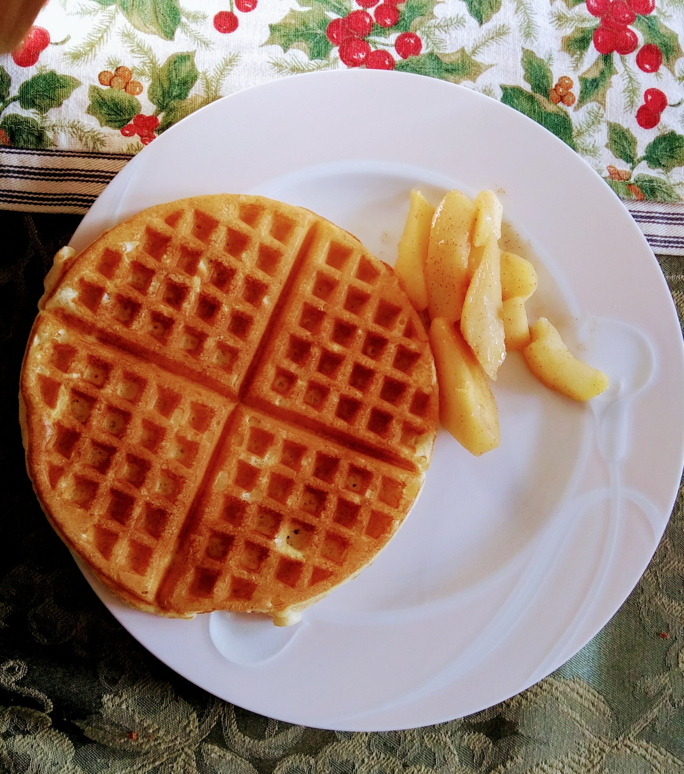 Belgium Waffles and Cooked Apple Slices