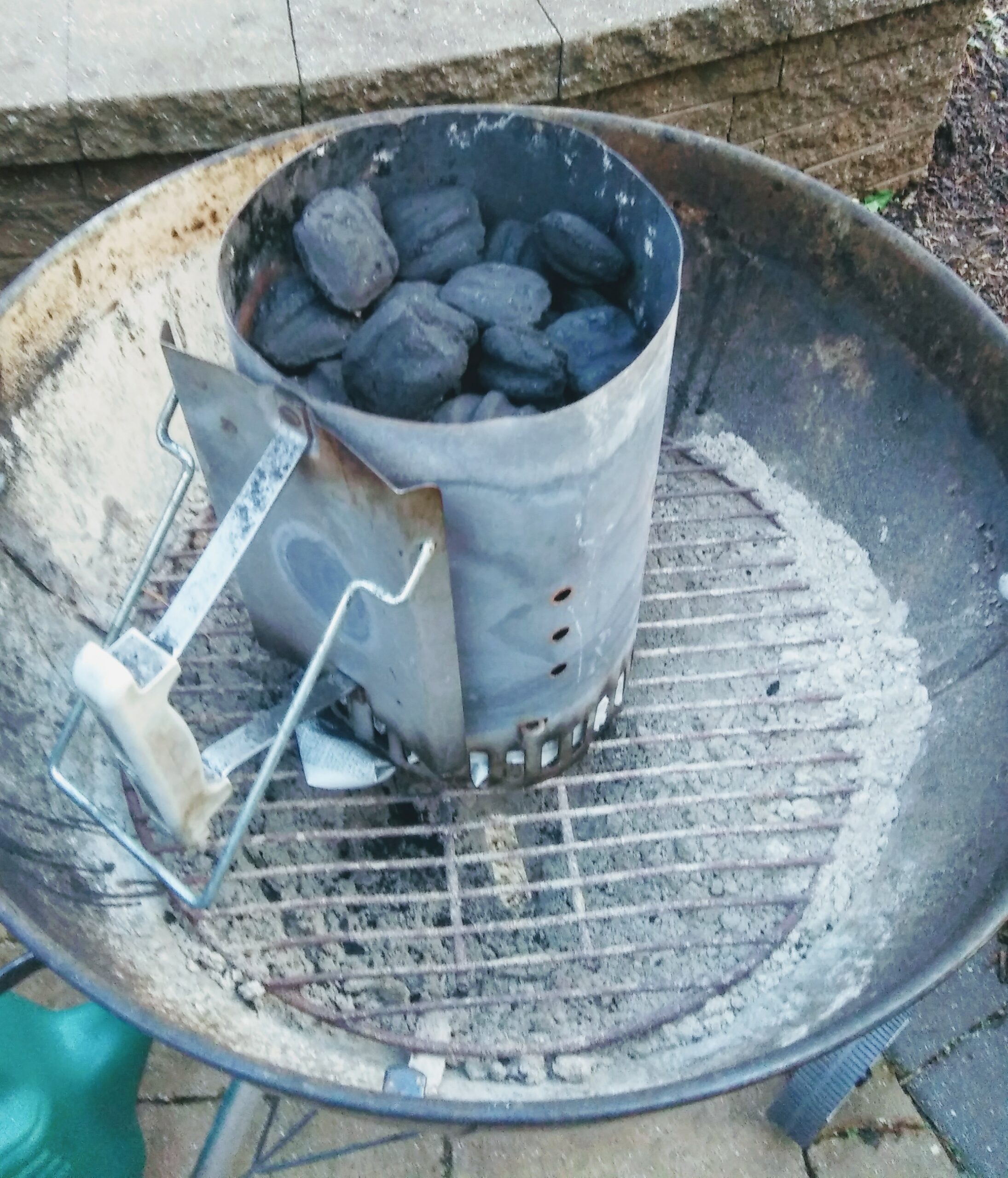 Chimney Starter filled with Charcoal