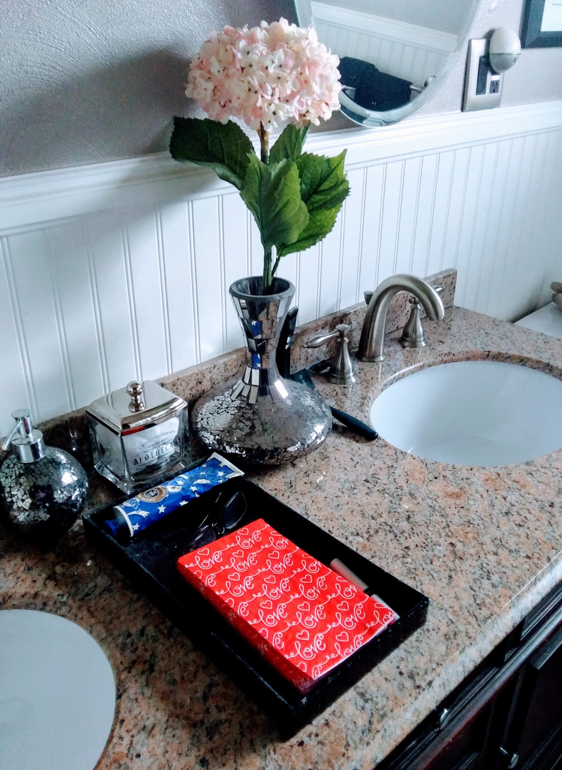 Bathroom Sink with Valentine's Day Towels