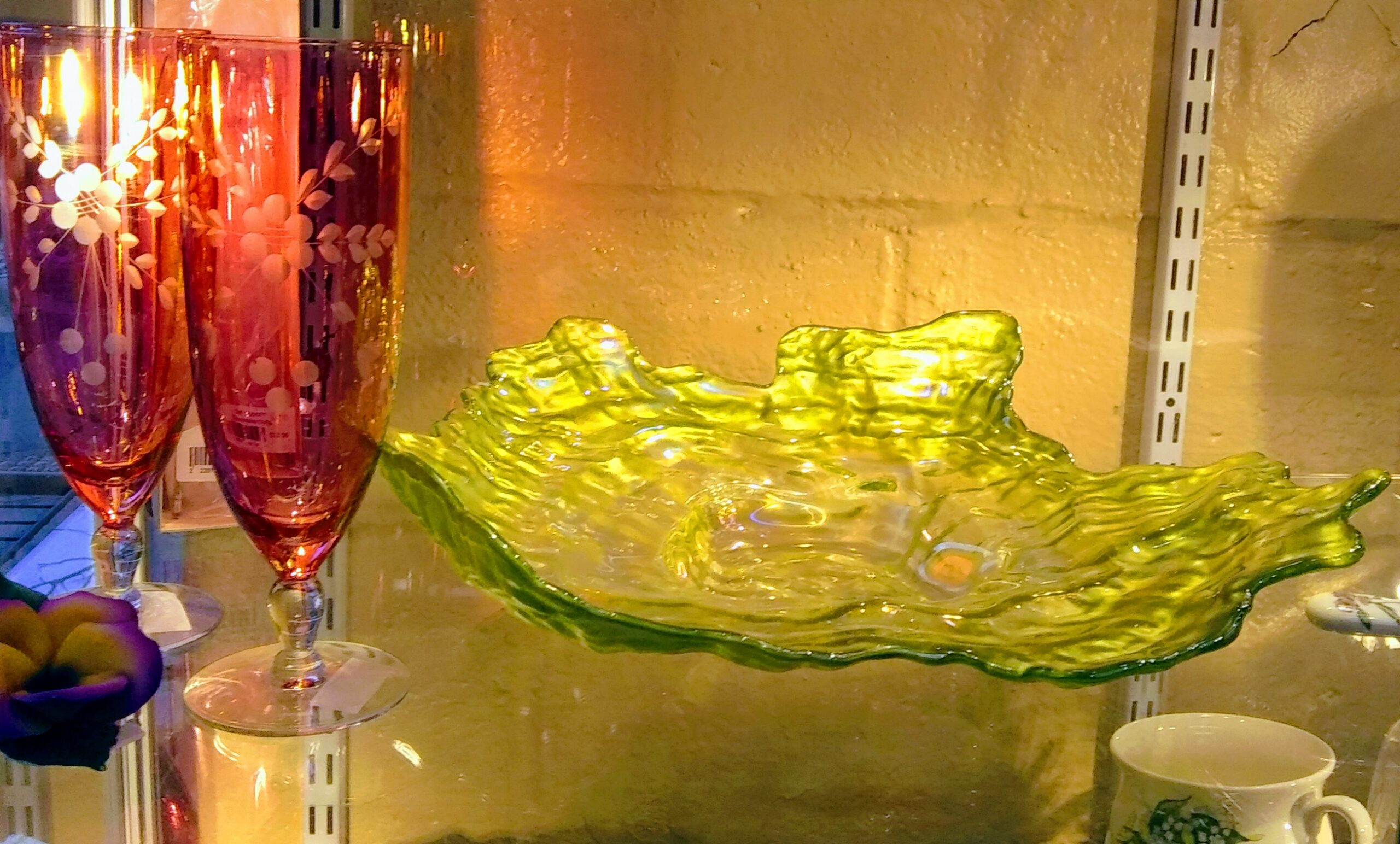 Hand Made Large Green Glass Dish