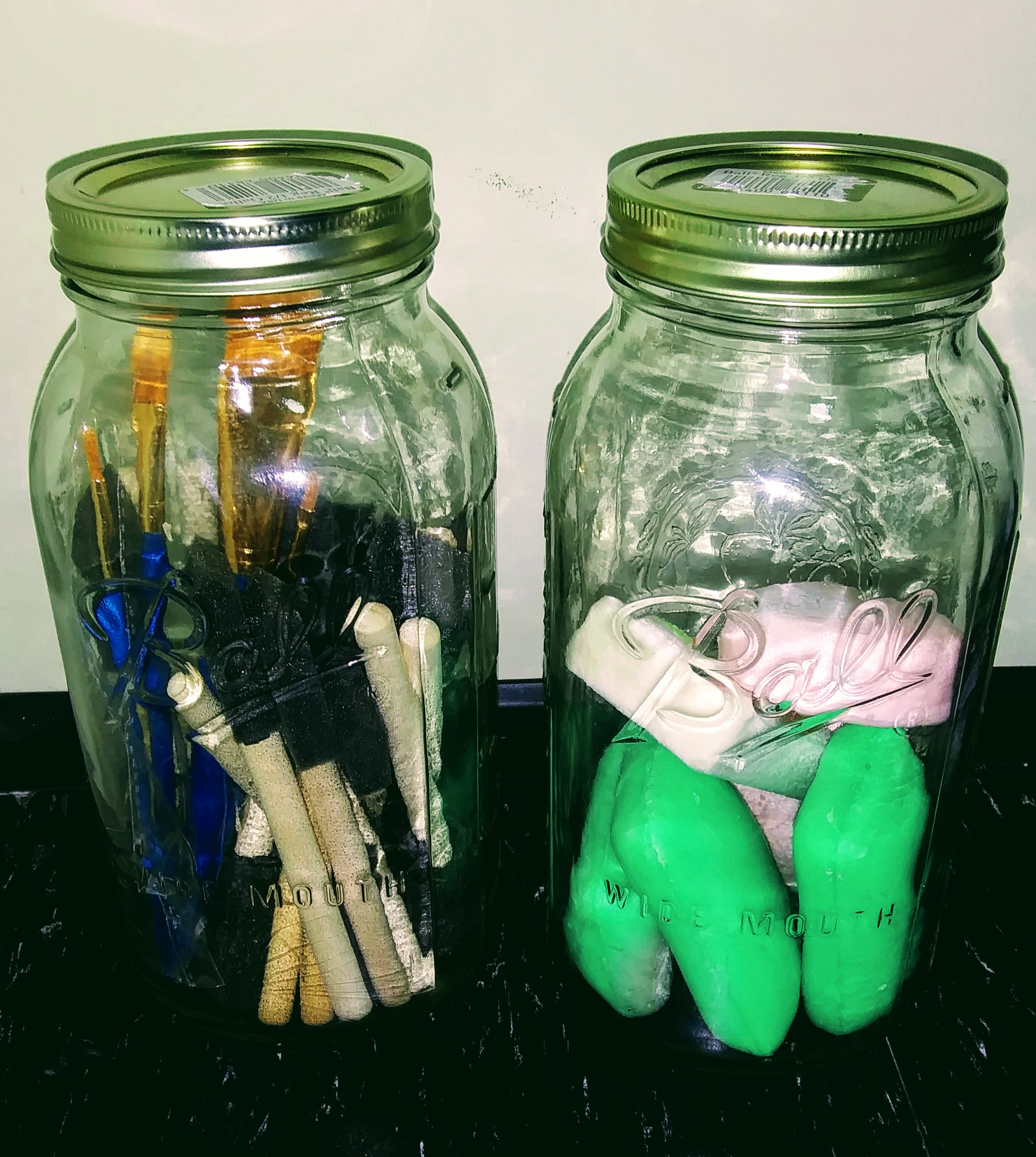 Using Canning Jars for Storage of Soap and Brushes