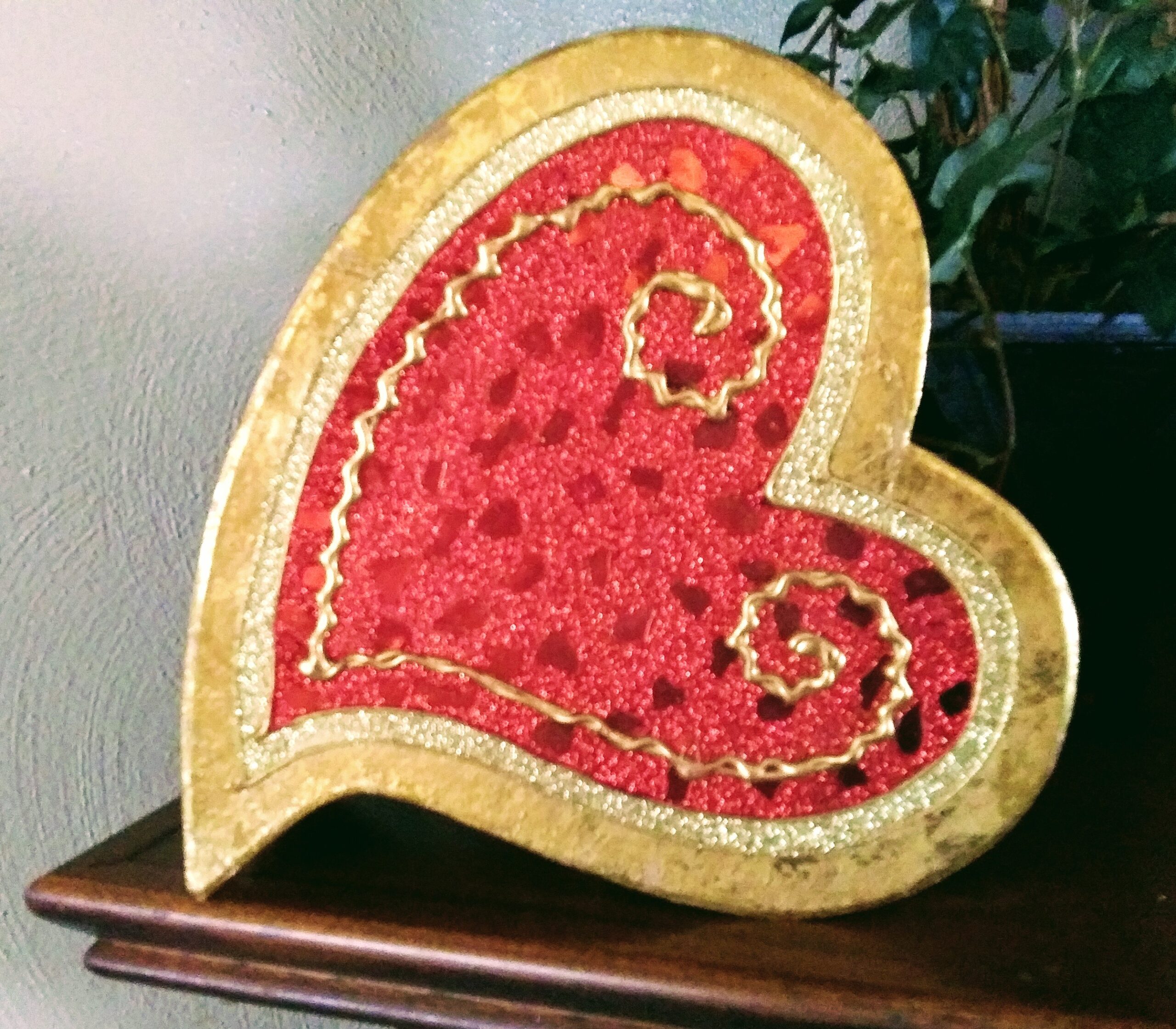 Heart Shaped Box on Fireplace Mantel