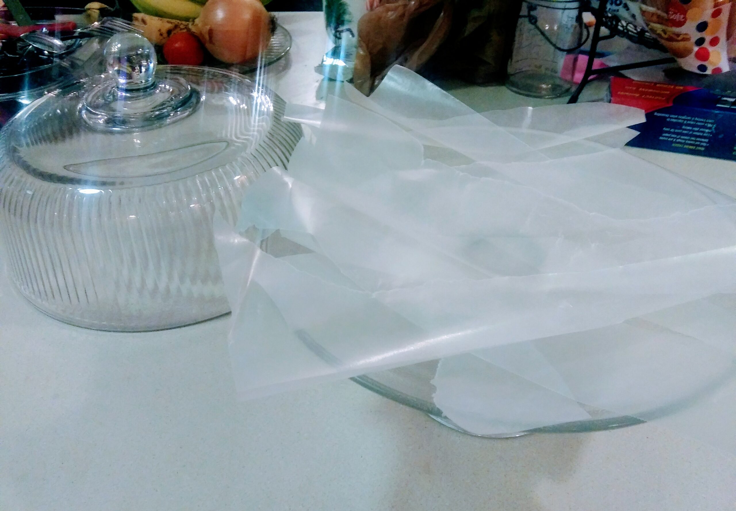 Line Cake Stand with Strips of Wax Paper