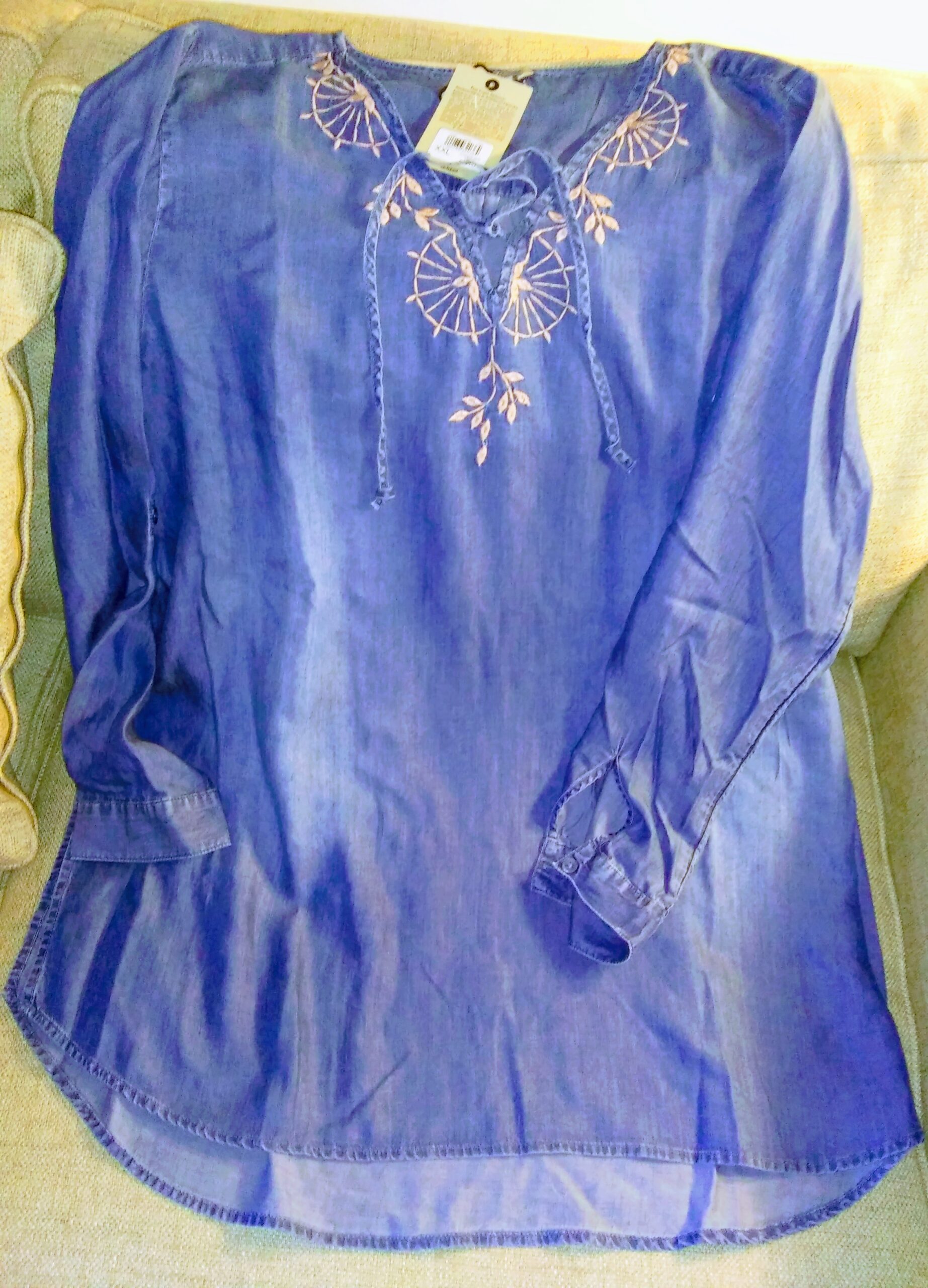 Blue Peasant Top with Long Sleeves