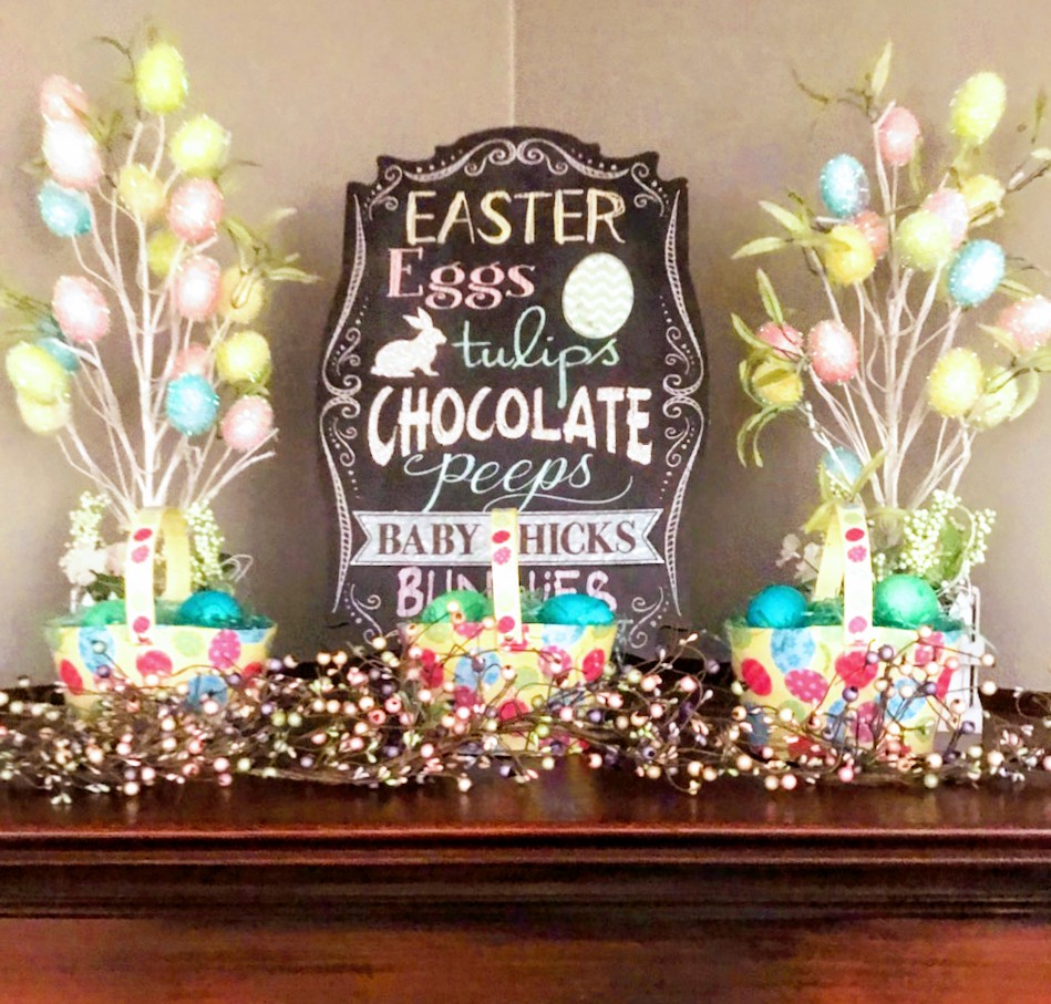 Easter Decorations on Fireplace Mantel