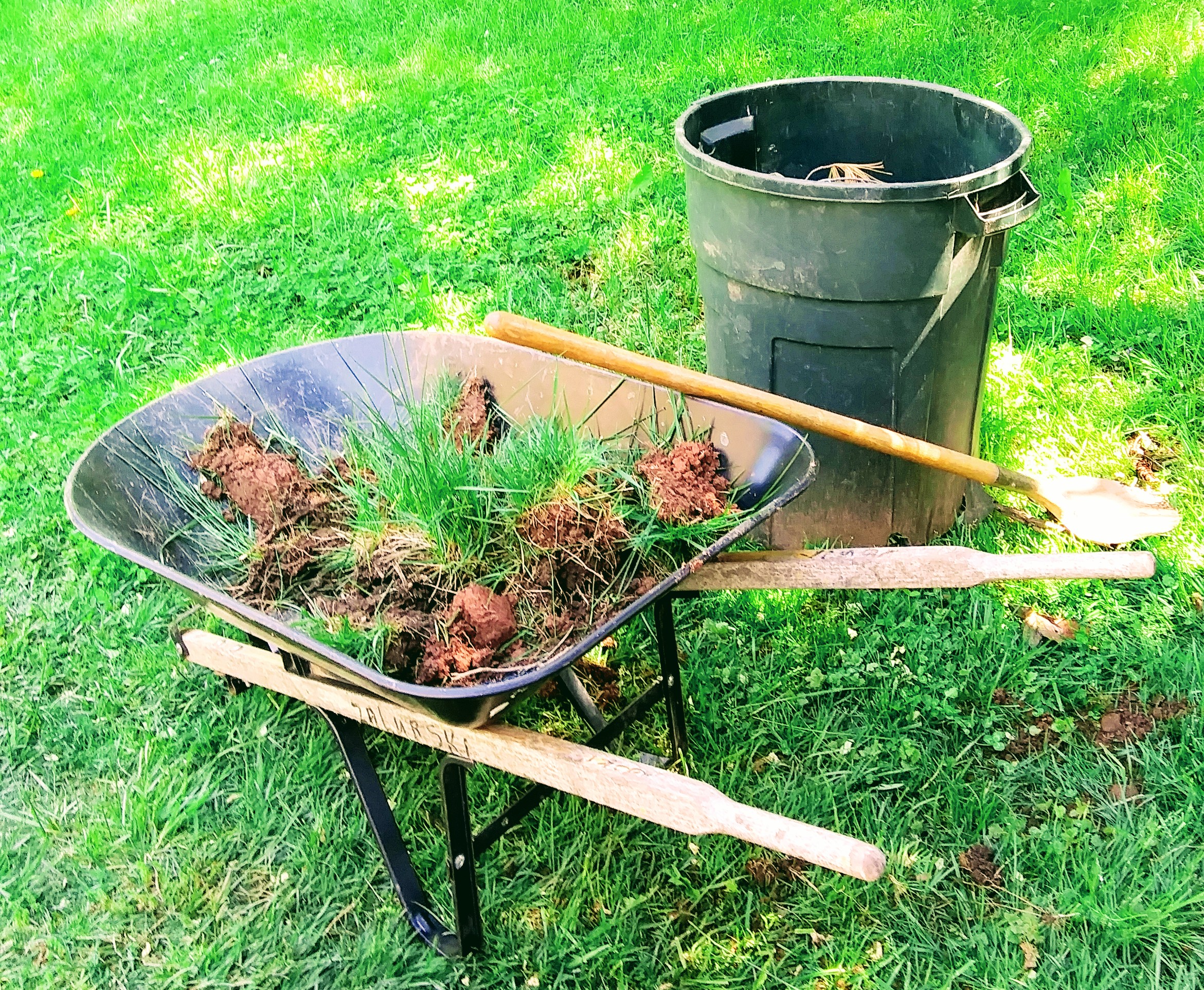 Wheelbarrow and Trash Can