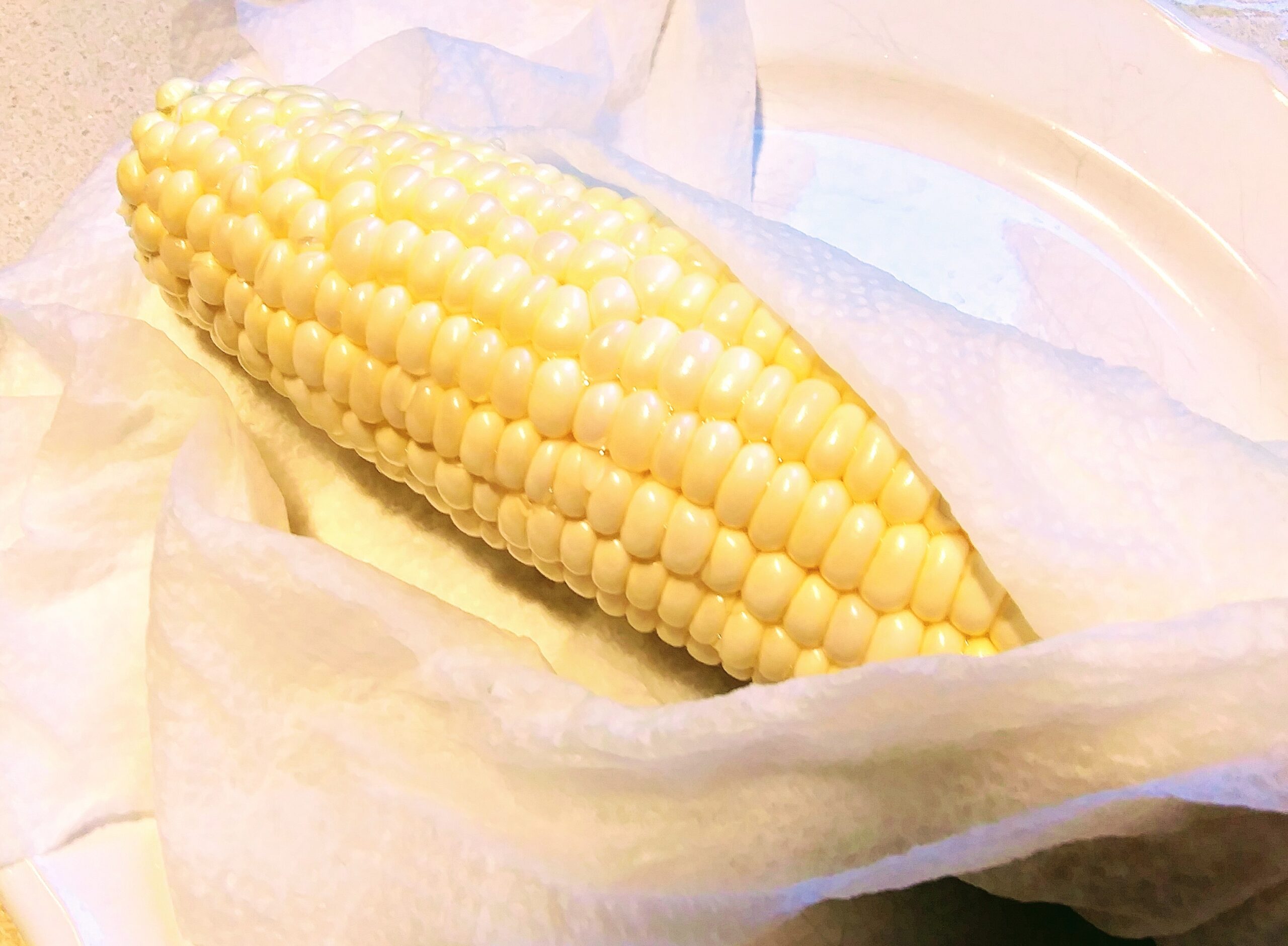 Corn Cob Wrapped in Damp Paper Towel