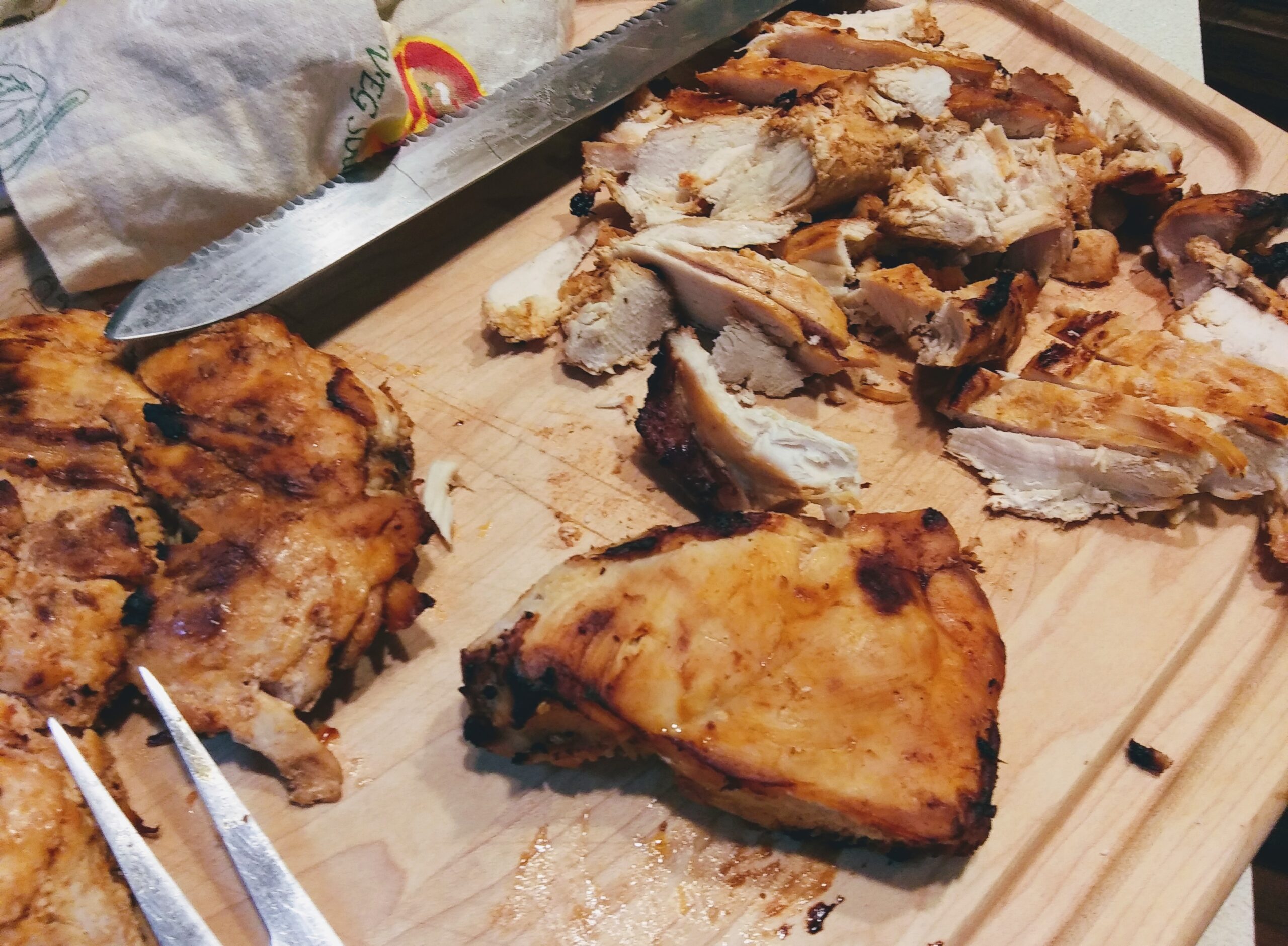 Cutting Up Grilled Chicken Breasts