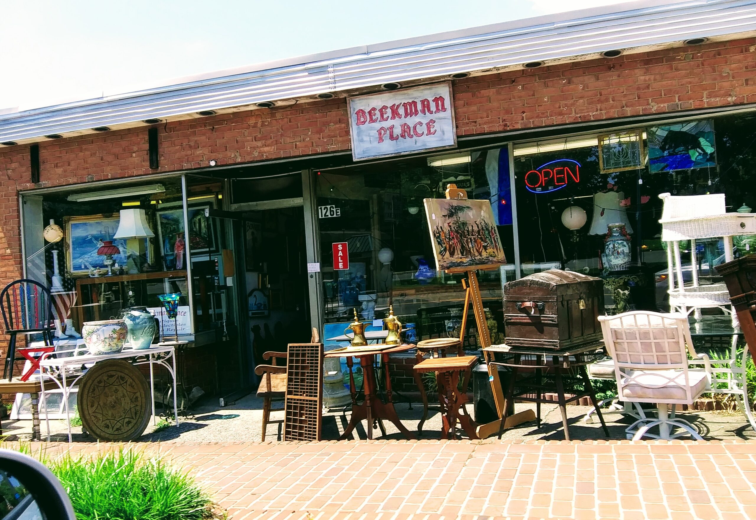 Antique Store with Vintage Items on Sidewalk