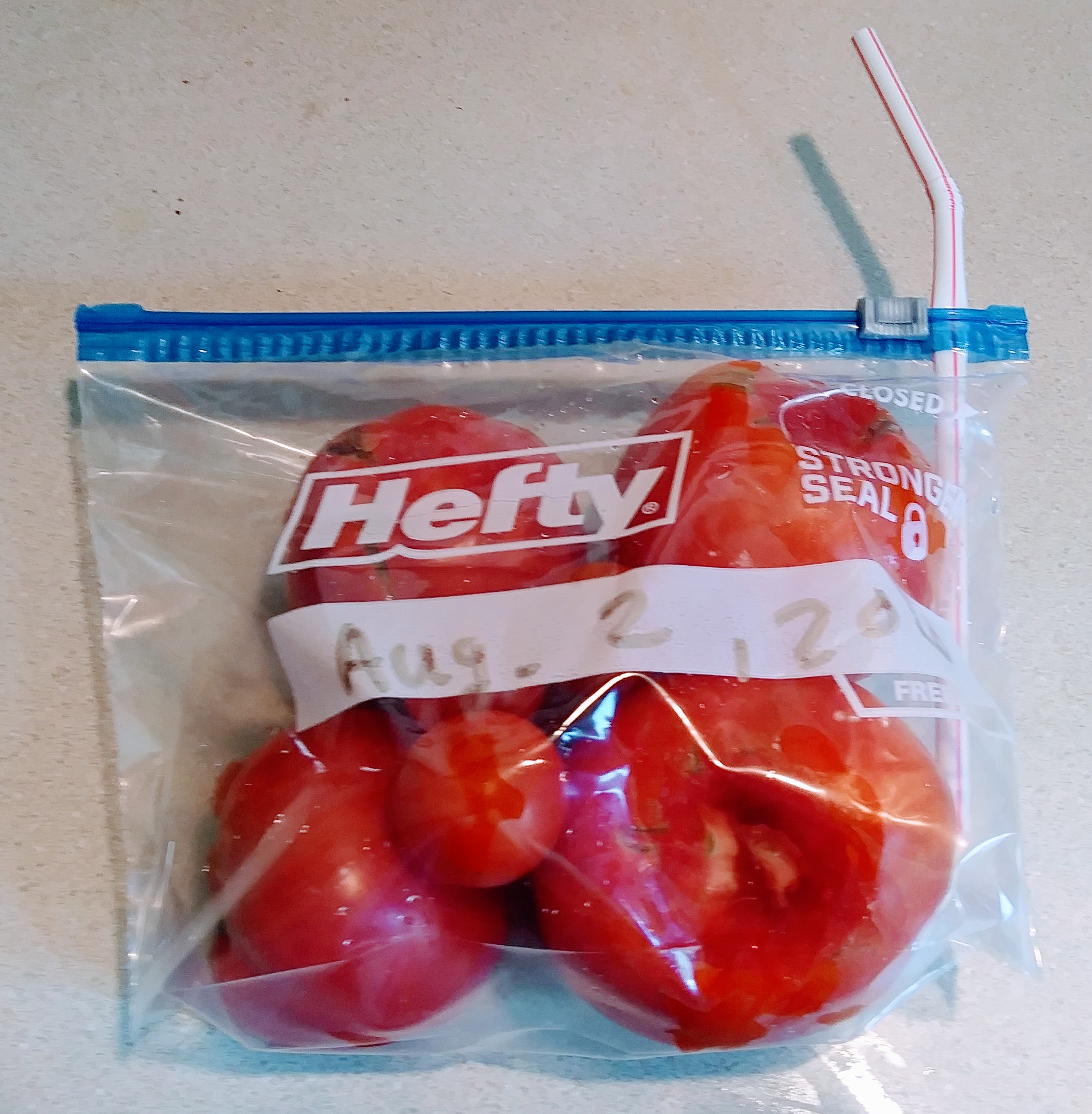 Freezer Bag with Straw Inserted