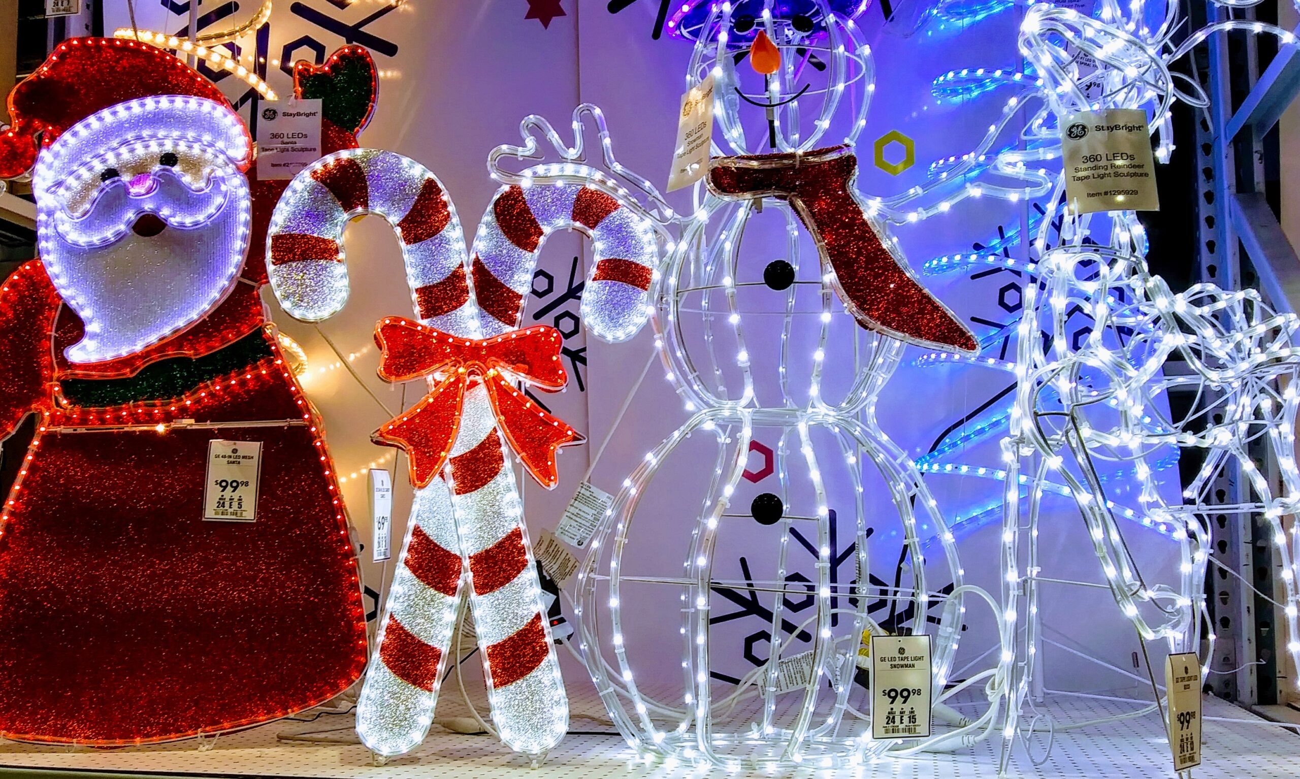 Winter Holiday Lights with Santa, Candy Canes and Snowmen