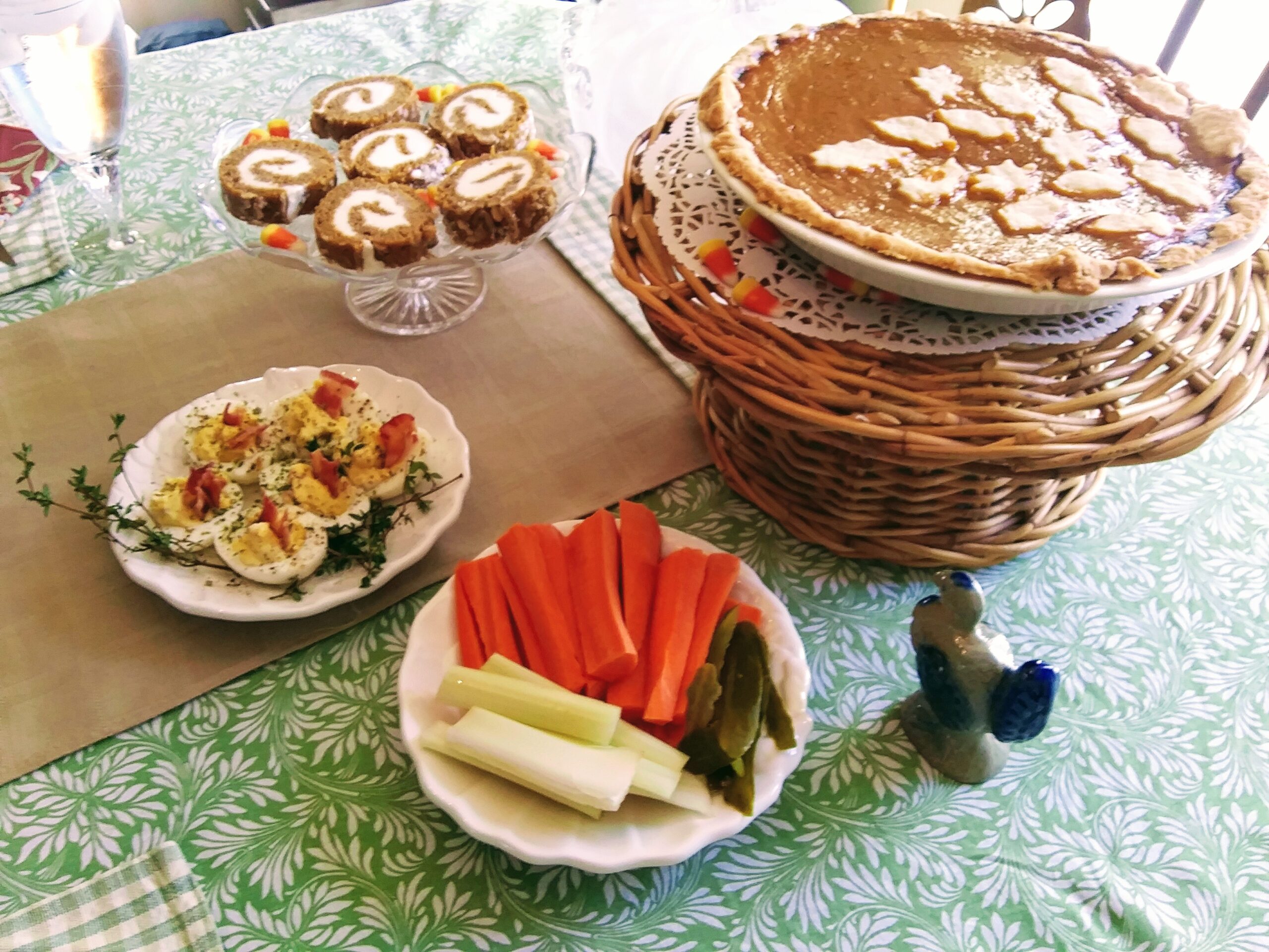 Bacon Topped Deviled Eggs and a Relish Dish