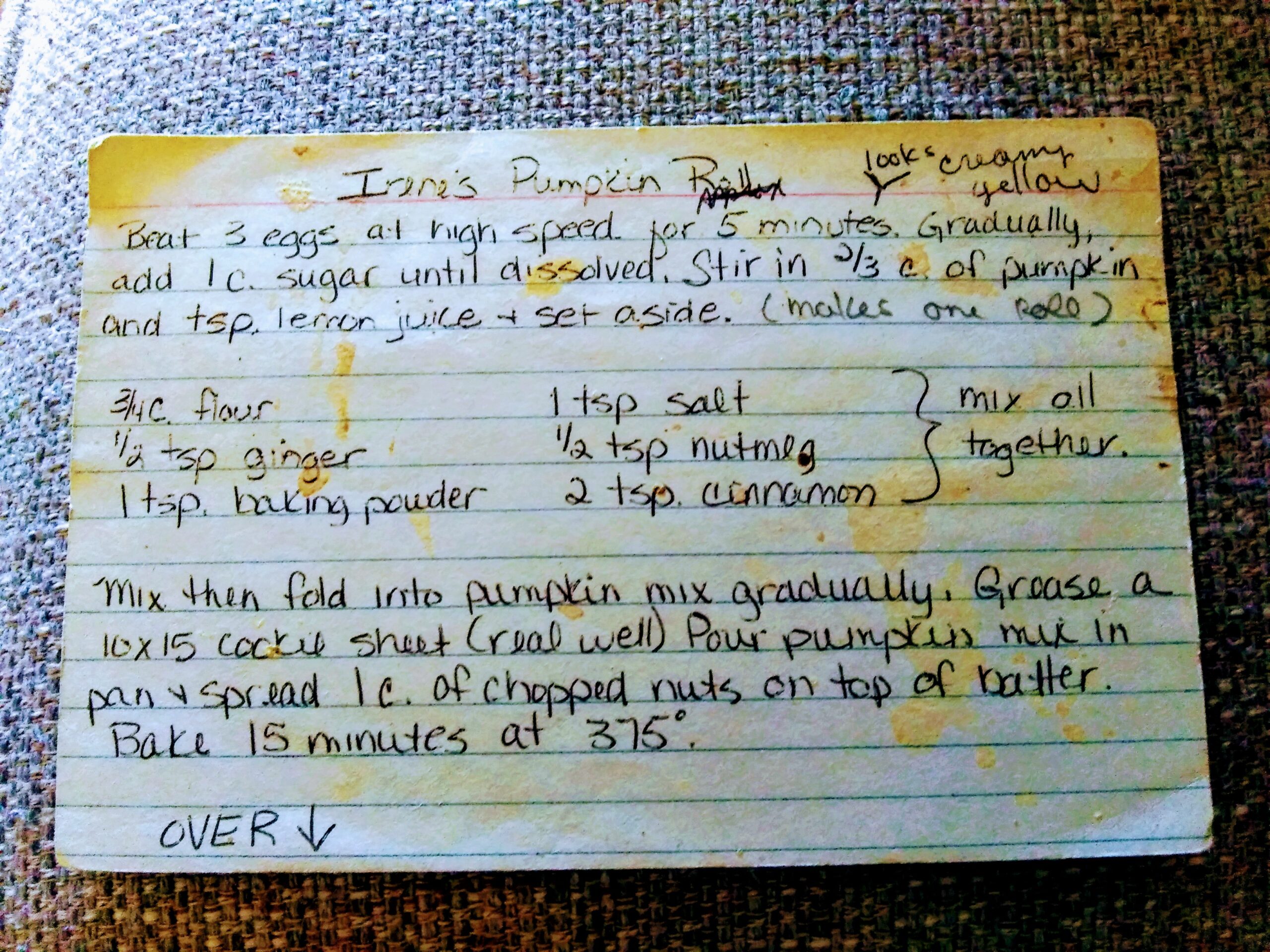 Irene's Pumpkin Roll Recipe