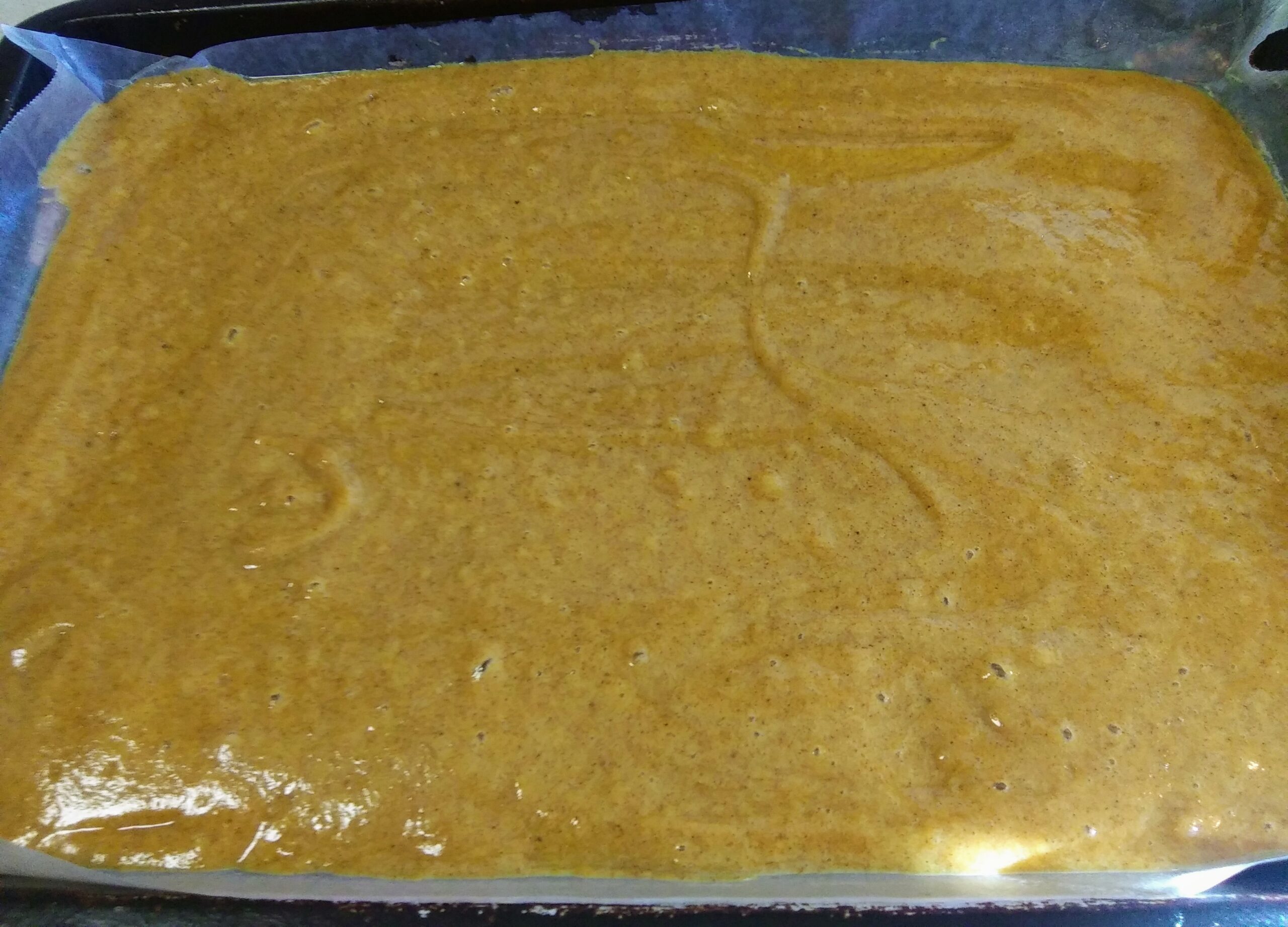 Pumpkin Roll Batter in Jelly Roll Pan