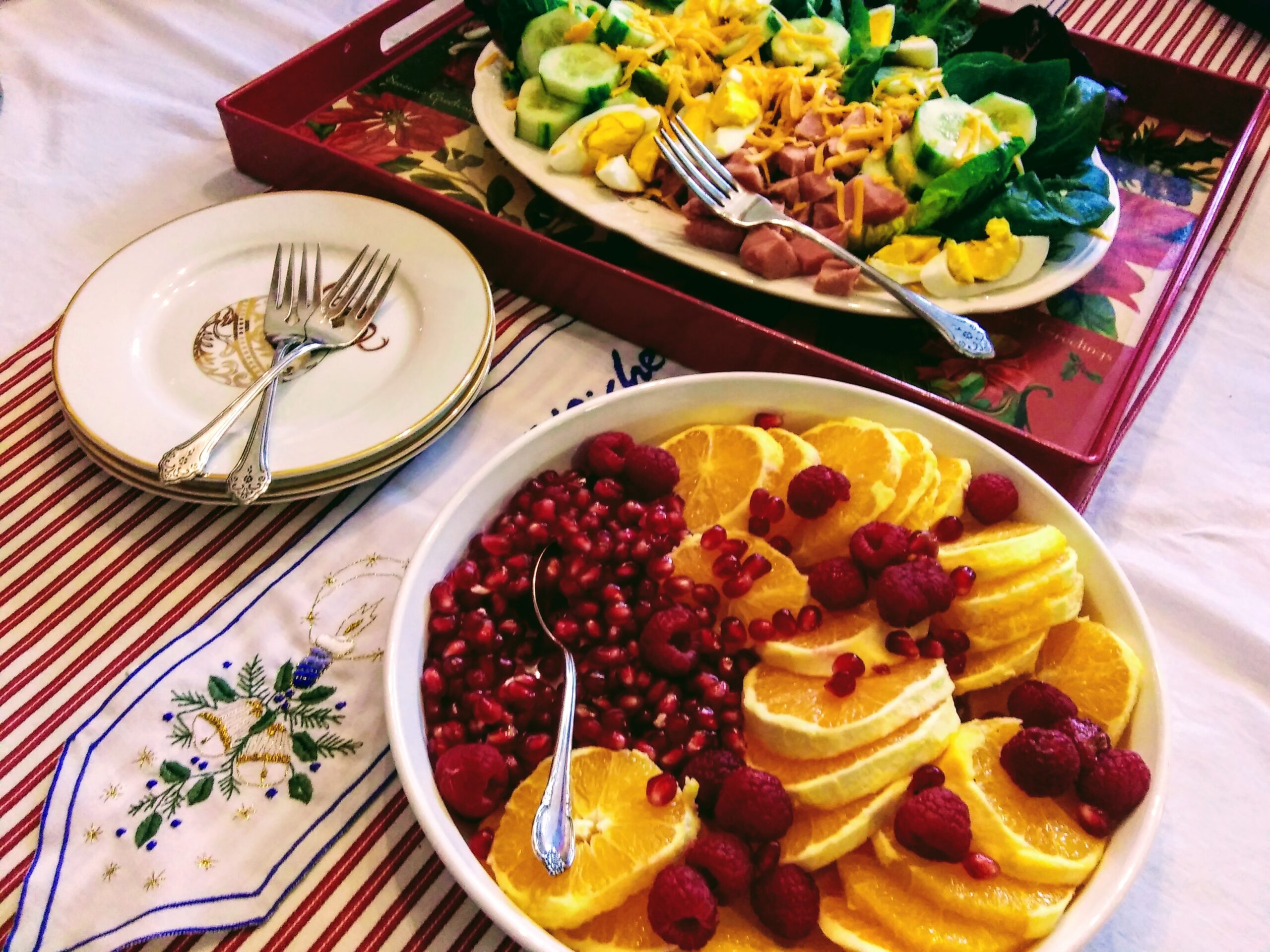 Chef's Salad and Fresh Fruit Dish