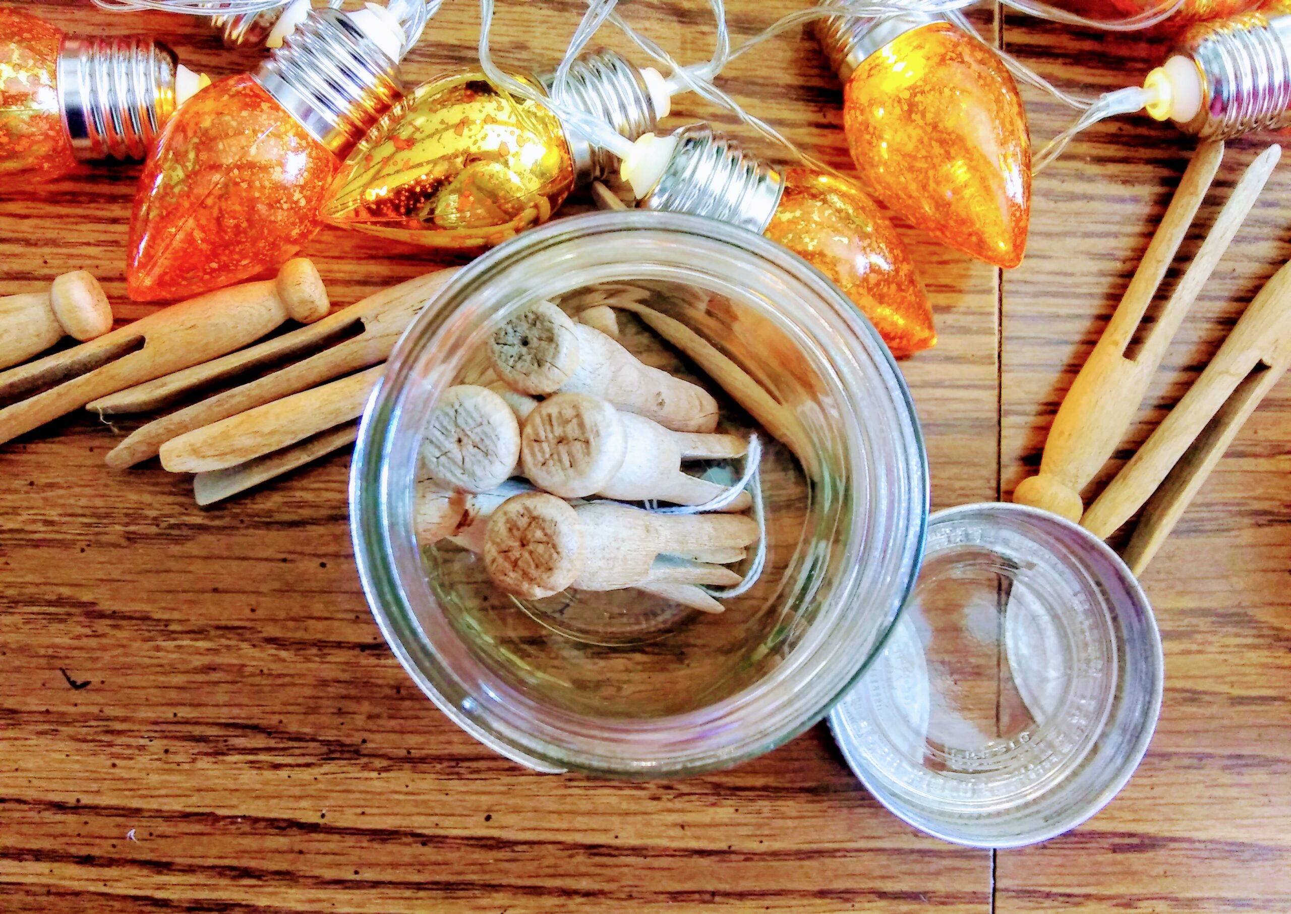 Round Clothespins in Vintage Canning Jar