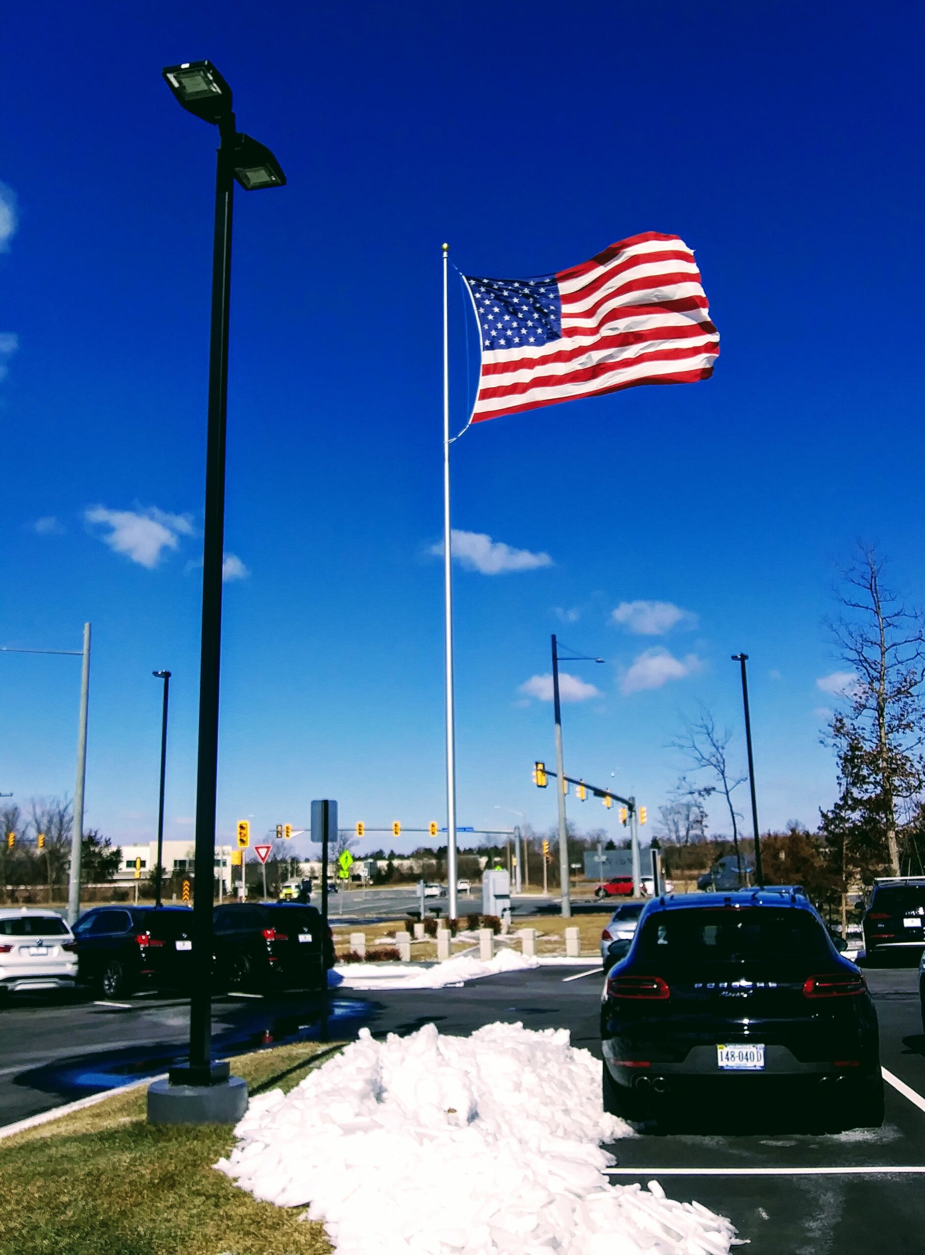 American Flag in Blue Sky