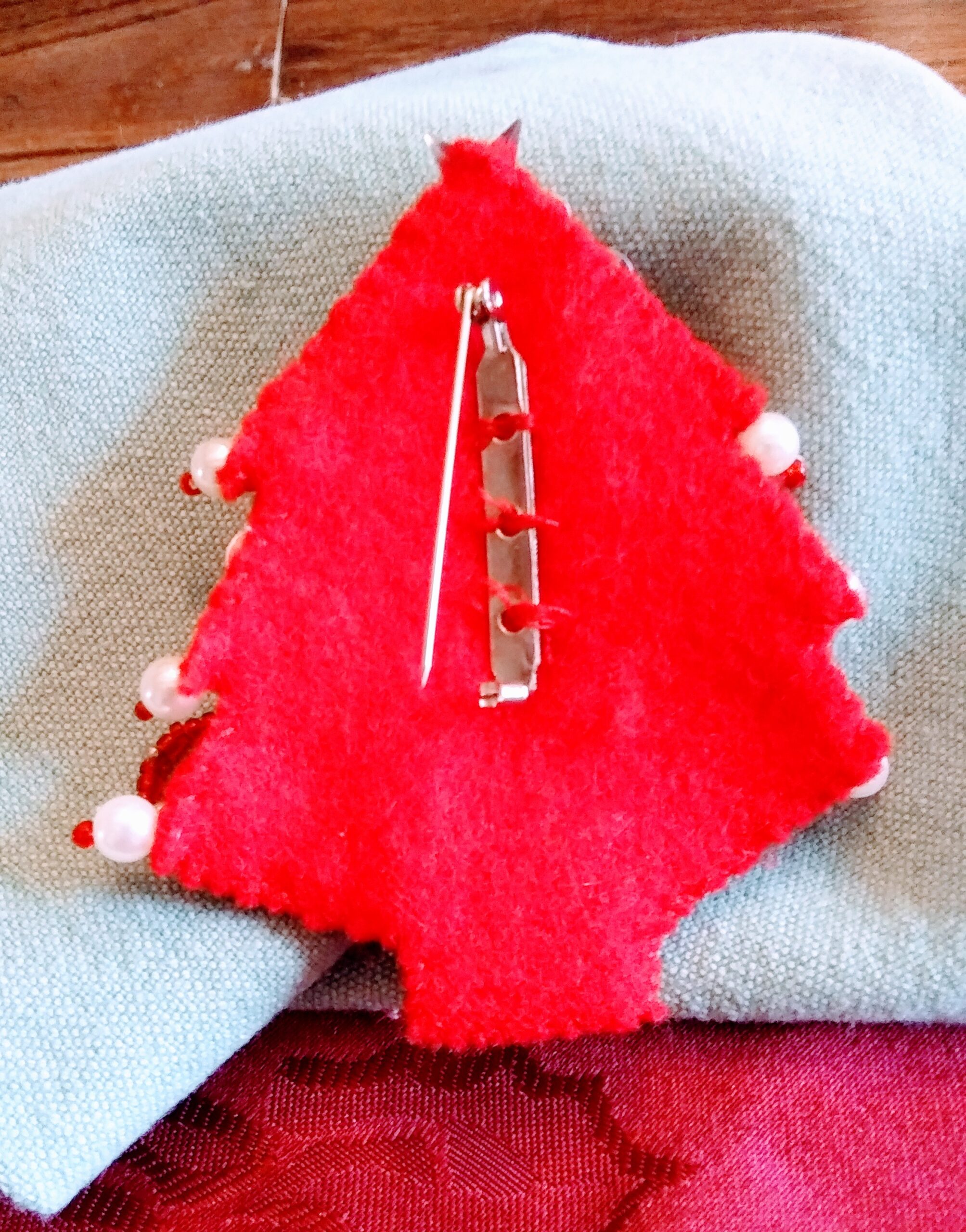 Back of Hand Made Christmas Tree Pin