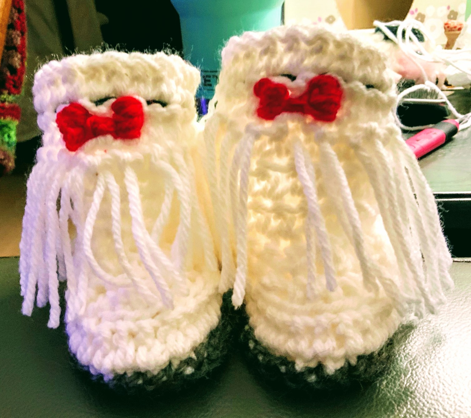 Handmade White and Red Baby Booties