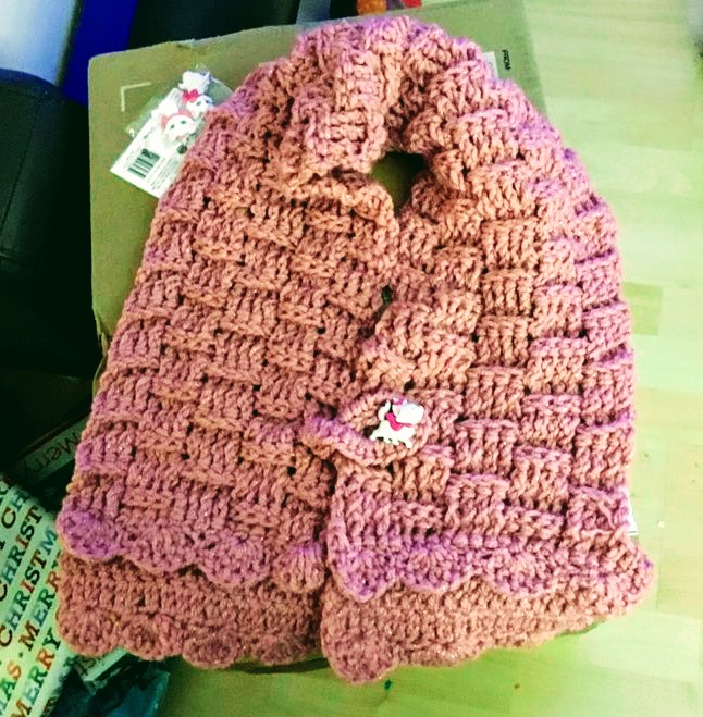 Waffle Weave Pink Scarf with button