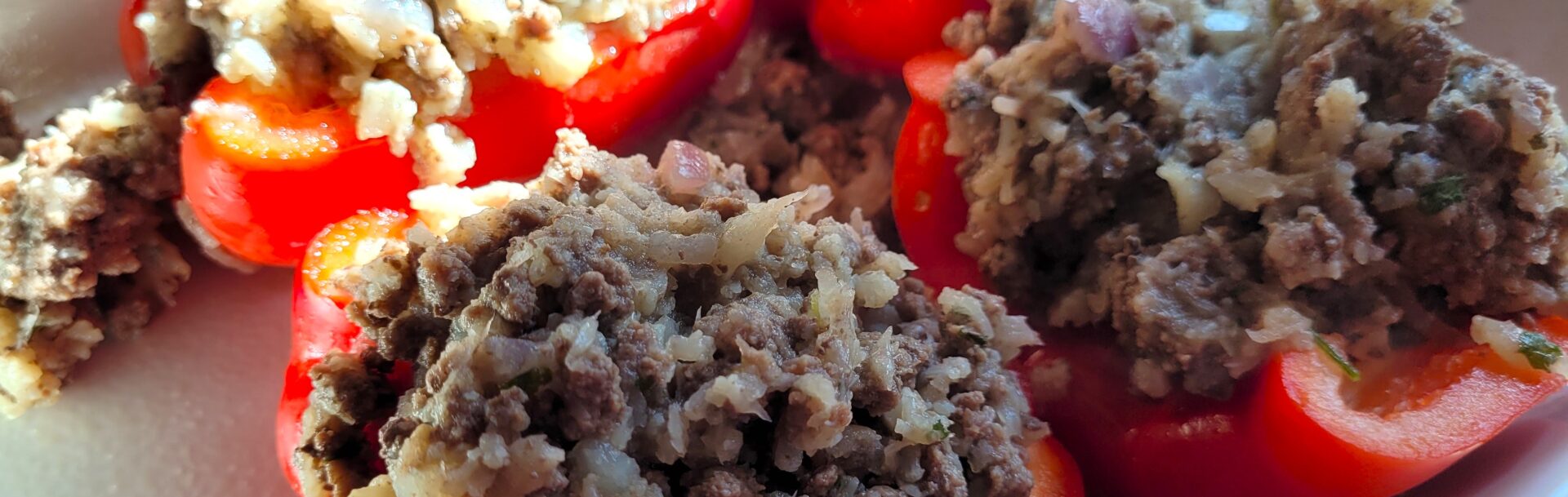 Stuffed Red Peppers Almost Ready for the Oven, 10-25-2023.